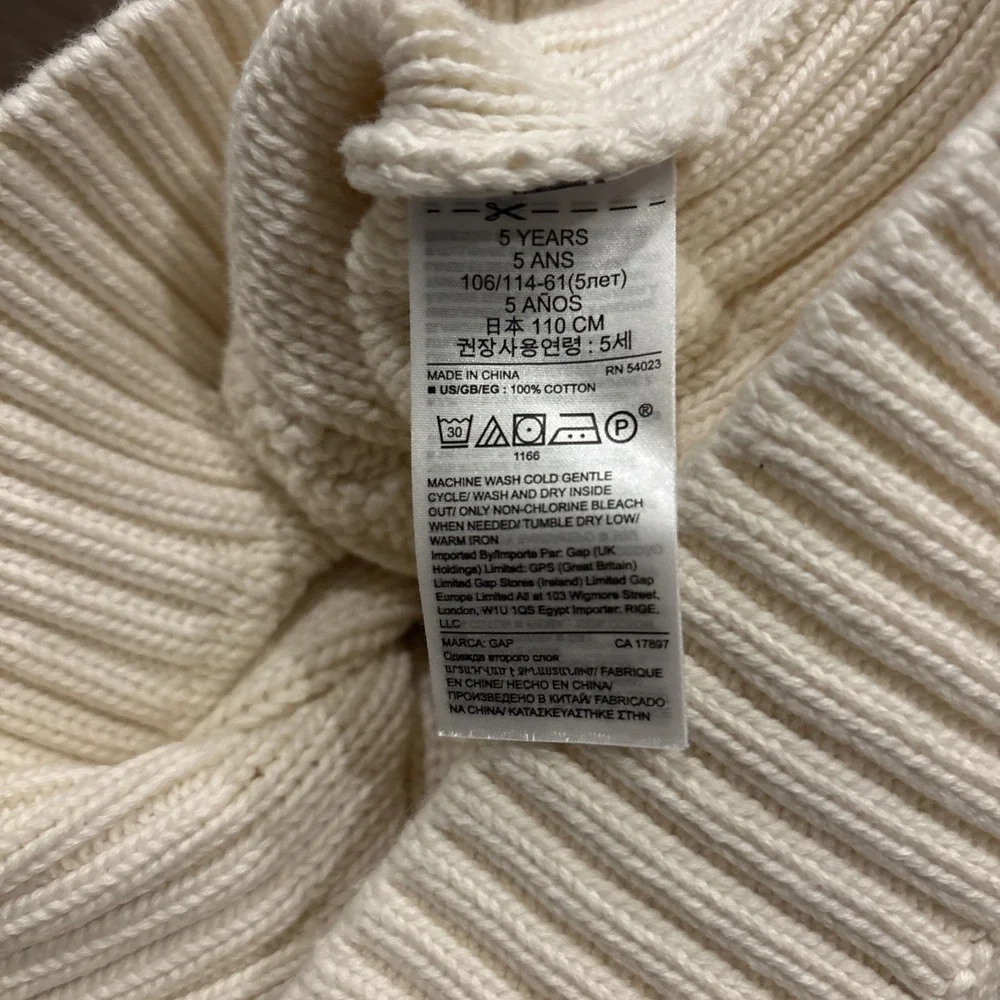 Baby Gap 5 Toddler Cable Knit Cream Pullover Sweater Unisex‎ Chunky Holiday